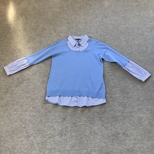 Leo & Ugo NWT Lt. Blue Built-in Shirt Knit Sweater Sz. L